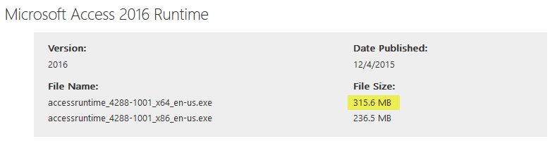 using ms access runtime 2016