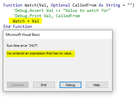 Run-time error '2427': You entered an expression that has no value.