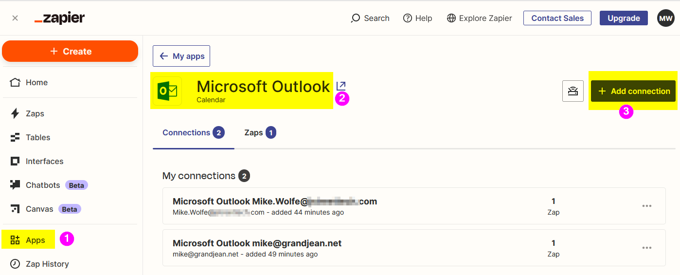Quick tip connect multiple outlook accounts to zapier