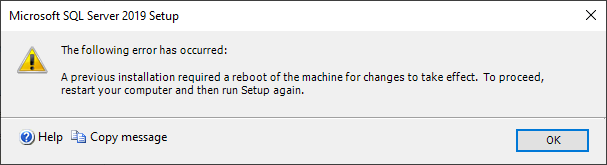 Working around the "Reboot Required" error when installing SQL Server