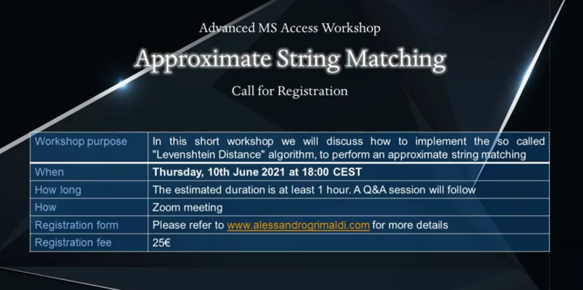 Approximate String Matching Workshop