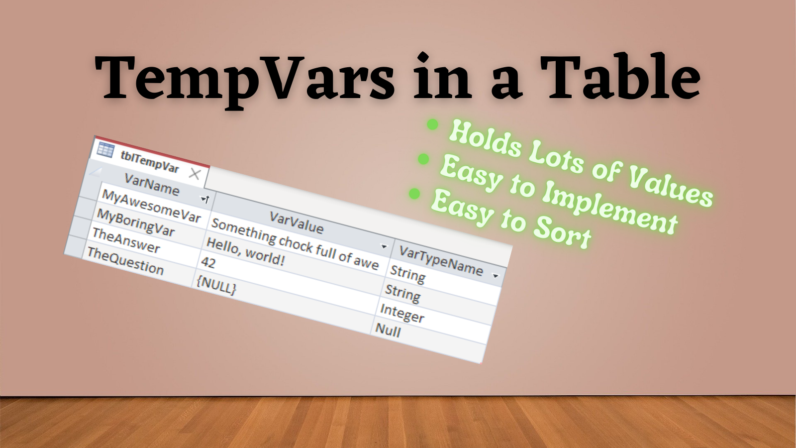 tblTempVar: Creating and Populating a Table of TempVars