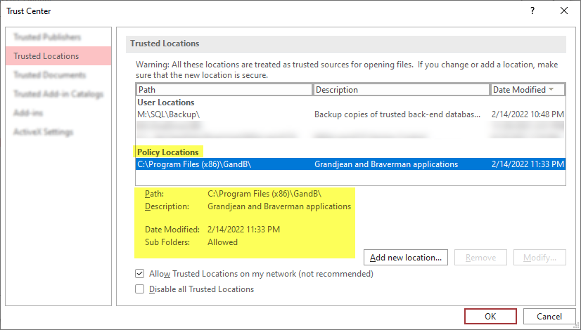 Adding a Machine-Wide Trusted Location in MS Access